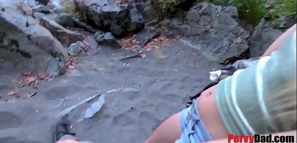  Dad fucks young daughter while hiking in the jungle